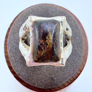 Pietersite Bezel Set Split Shoulder Tapered Band Ring Sterling Silver 925 Size 8